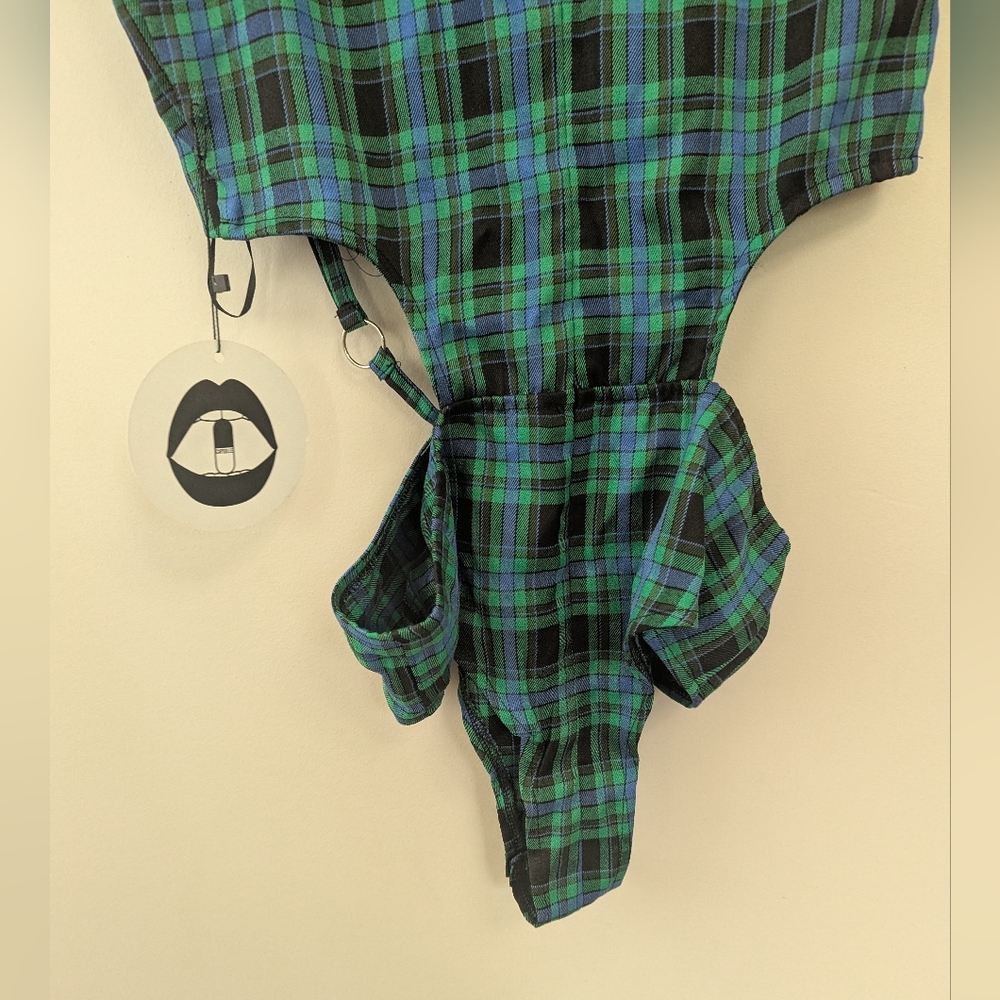 Capsule Dolls Kill Plaid O-ring Bodysuit Festival Rave ALT - Picture 3 of 8